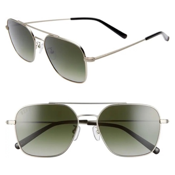 DIFF Ace Sunglasses Polarized Aviators Silver Frame Green Gradient Lenses - Picture 5 of 5